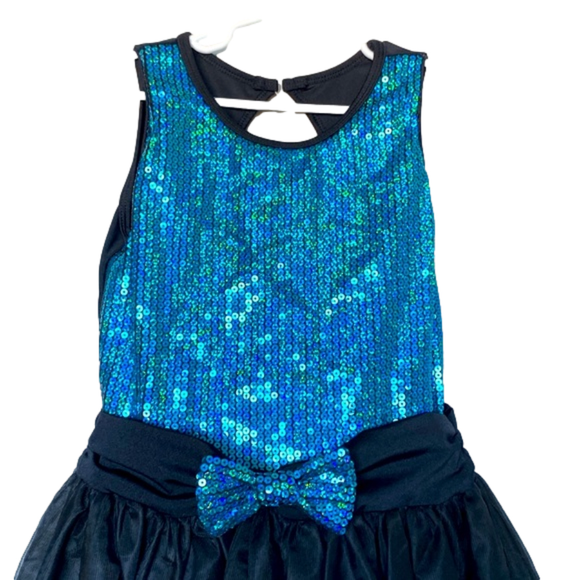 Peacock Blue Sequin Dance Costume LC – Girls Large Child Jazz Dress - Picture 2 of 8